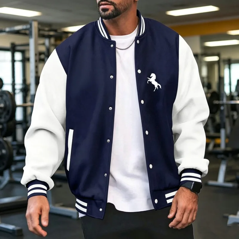 Varsity Jacket Letterman - Men Color Block Baseball Jacket Ribbed