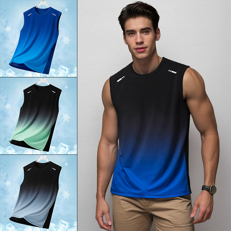 Mens Fashion Vest - Men Gradient Sports Vest Lightweight Sleeveless