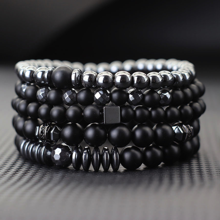 Mens Fashion Combination - Premium Bracelet Set Men Natural Onyx