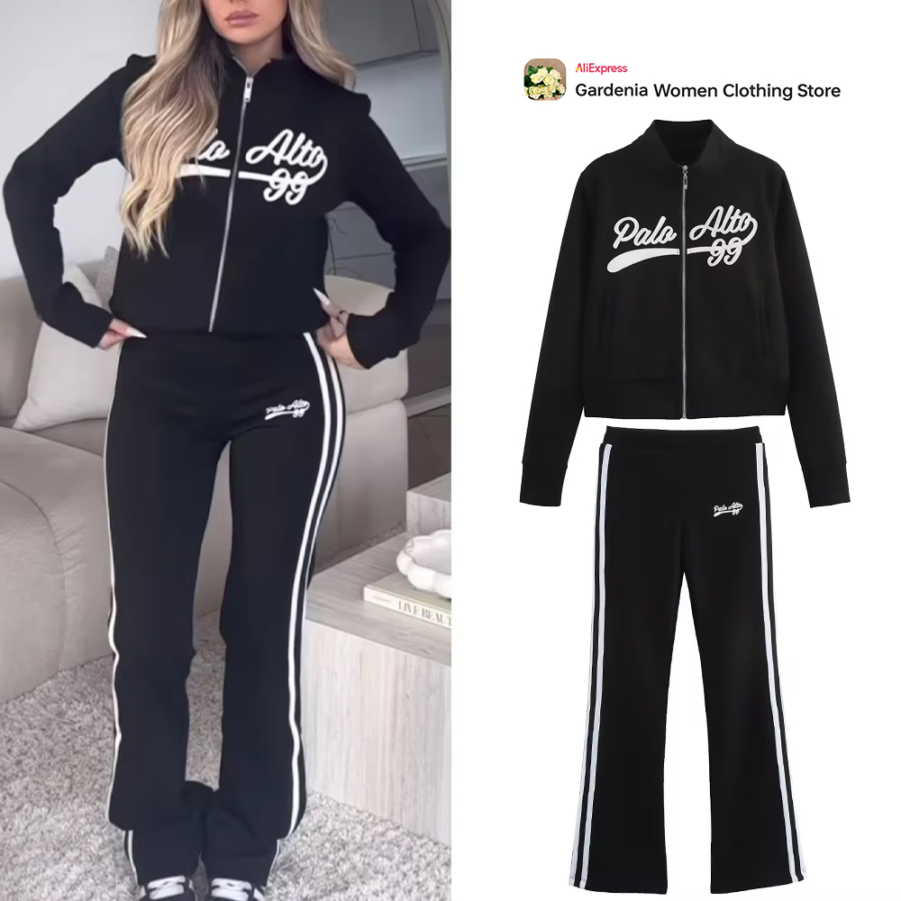 Varsity Jacket Letterman - Casual Women's Black Varsity Sport Set