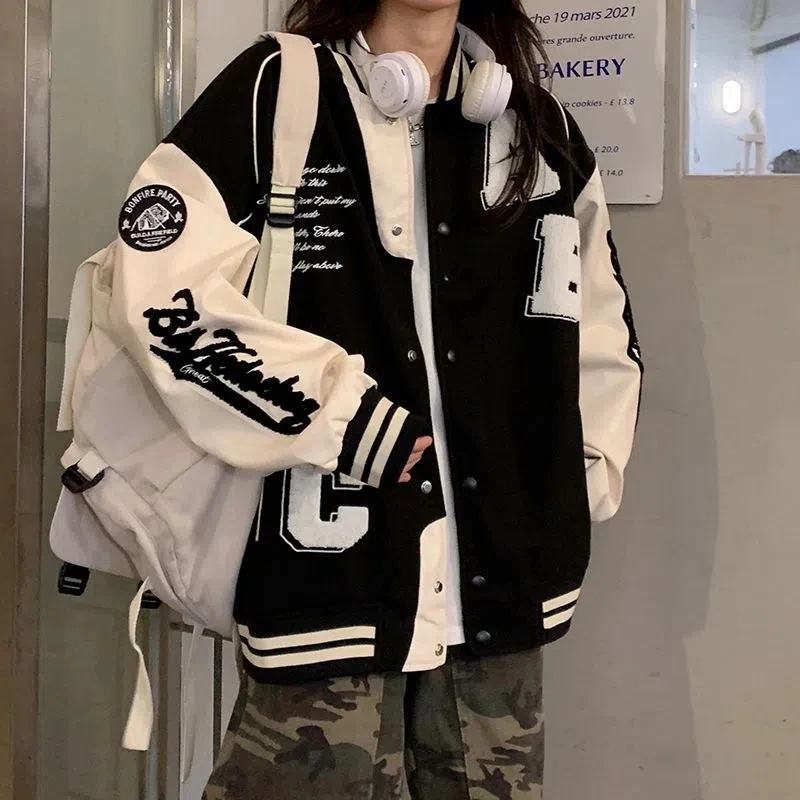 Varsity Jacket Letterman - Y2k Lamb Wool Bomber Jacket Female