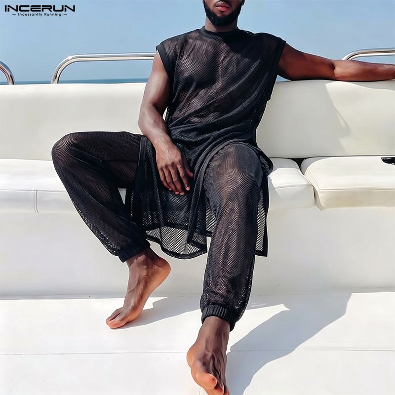 INCERUN Men Sets Mesh See Thro - Mens Fashion Vest review and price