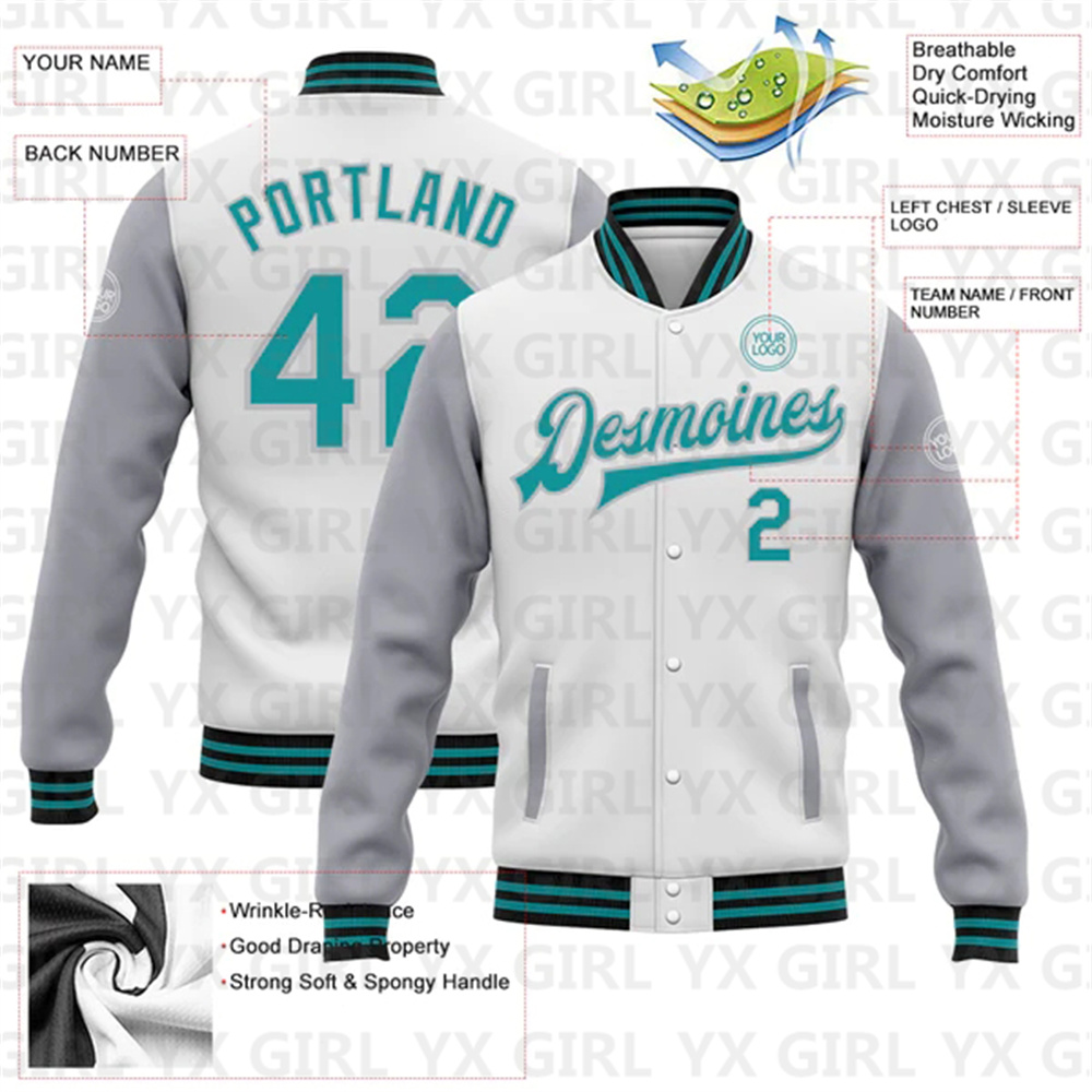 Custom White Teal Gray-Black B - Varsity Jacket Letterman review and price