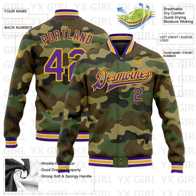 Custom Camo Purple-Gold Full-S - Varsity Jacket Letterman review and price