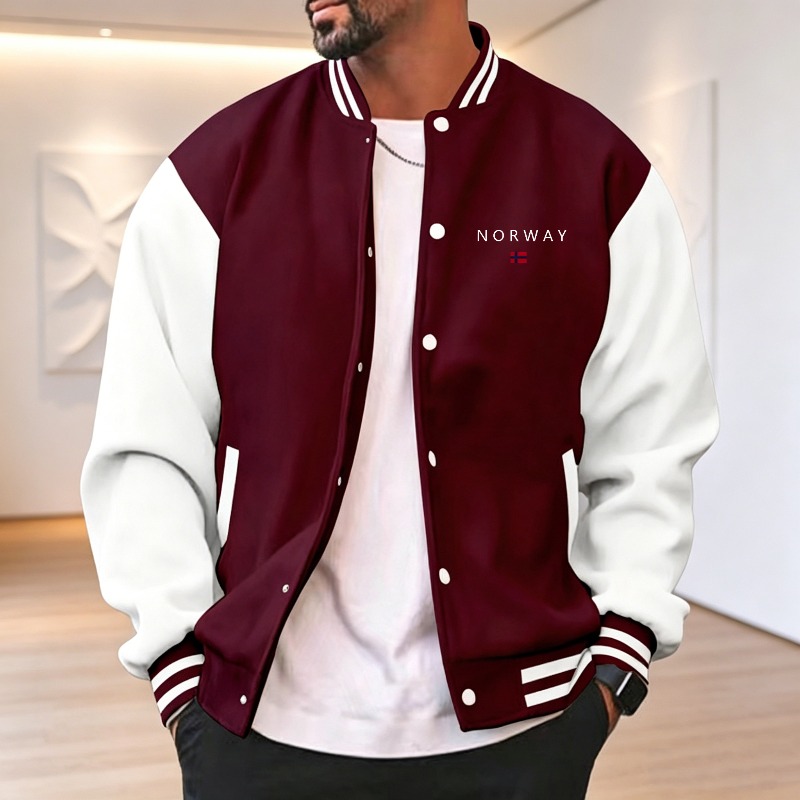 Men Wine Red White Color Block - Varsity Jacket Letterman review and price