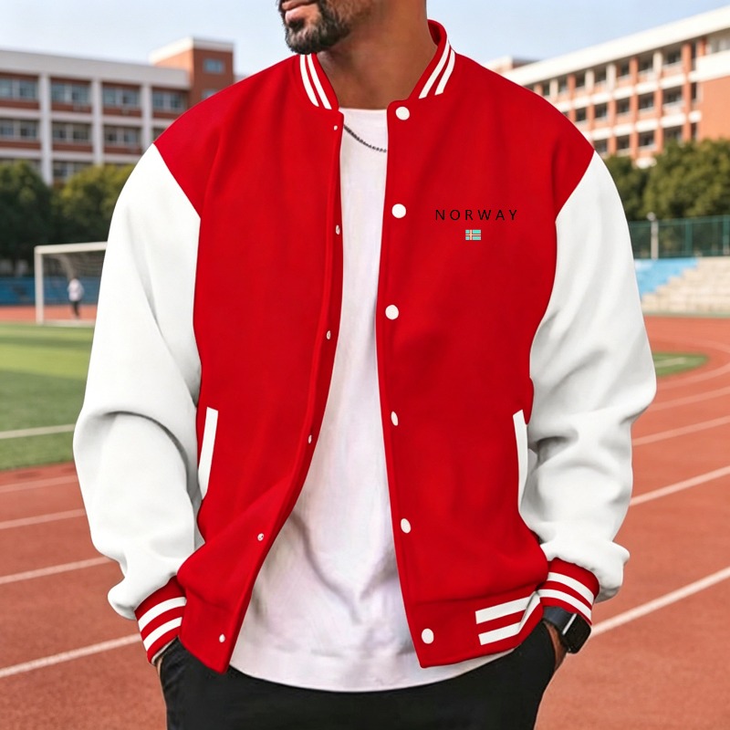 Men Wine Red White Color Block - Varsity Jacket Letterman review and price