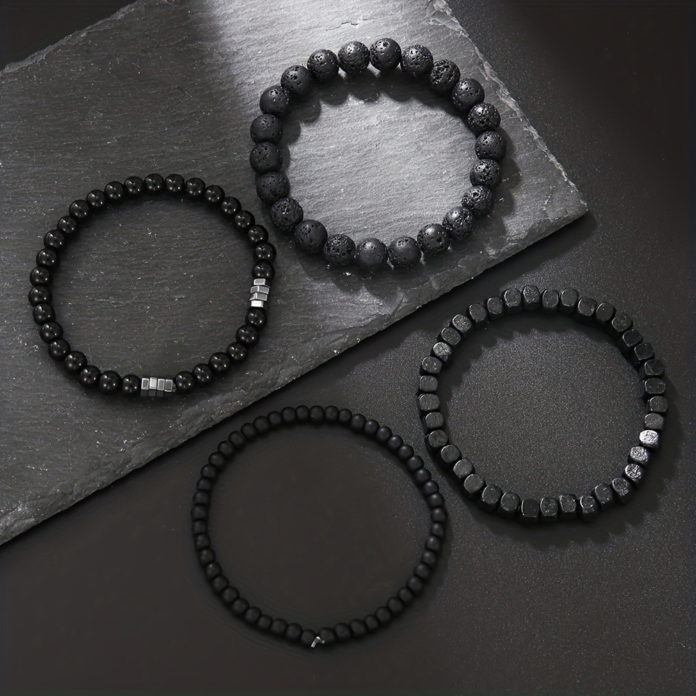 4Pcs/Set Black Gall Stone Volc - Mens Fashion Combination review and price
